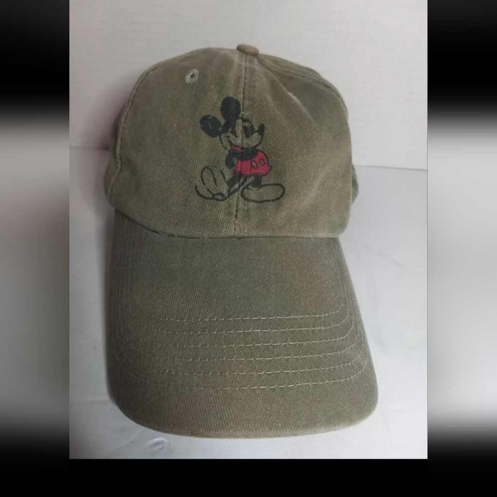 Disney parks Mickey Cap Hat Adult Adjustable Beige 100% Cotton Vintage Distress